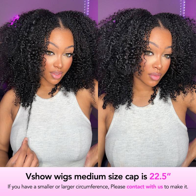 Vshow Afro Kinky Curly Hair V Part Wig No Leave Out Thin Part Human Hair Wigs For Beginner Protective Style Half Wig Curly Human Hair Glueless Wig