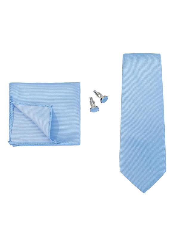 Men's Solid Color Classic Striped Tie & Handkerchief & Cufflink Set for Gift, 2024 Business Formal Suit Accessories