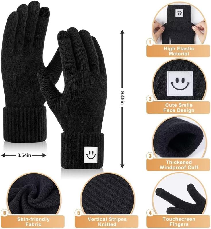 Winter Smiley  Beanie Hat Scarf Gloves Set Women Men,Cute Hats Fashionable Warm  Warmer Touchscreen Gloves Sets