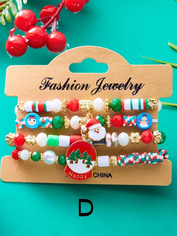 Christmas Themed Beaded Bracelets, Fashionable Jewelry for Women & Girls, Trendy All-match & Exquisite Jewelry for Birthday Gift