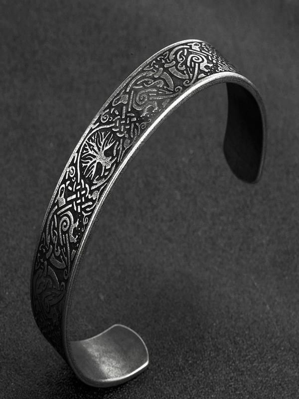 Vintage Celtic Raven Design Cuff Bracelet, Ethnic Pattern Bracelet for Men & Women, Fashion Hand Jewelry for Party, Daily Clothing Decor