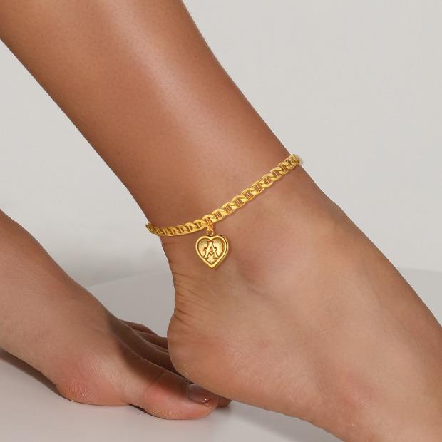 U7 Initial Pendant Anklet Heart Pendant Mariner Chain Figaro Chain Stu-Link Chain Anklet Ankle Bracelet Letter Pendant Golden Anklet Waterproof Summer Beach Jewelry for Women