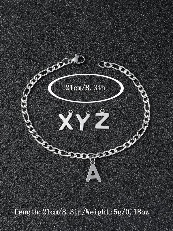 Simple Letter Charm Link Bracelet for Men,  Matching Bracelet for My Boyfriend, Fashion Wristband Jewelry Accessories for Party, Daily Clothing Decor for Boy