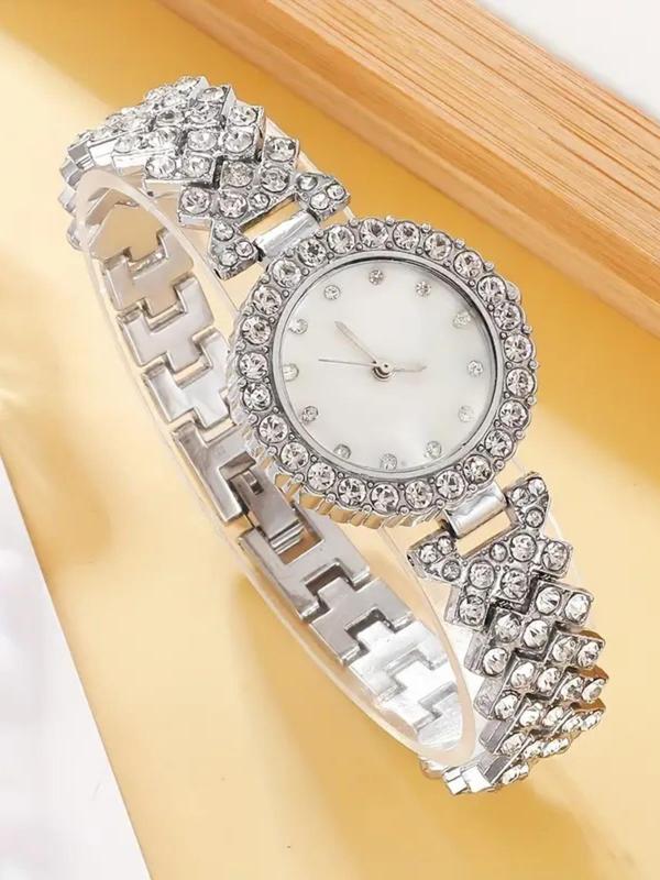 Women's Elegant Rhinestone Decorated Watch & Bracelet, Exquisite Trendy Wristwatch & Bracelet, Fashionable Watch Set As Gift for Women