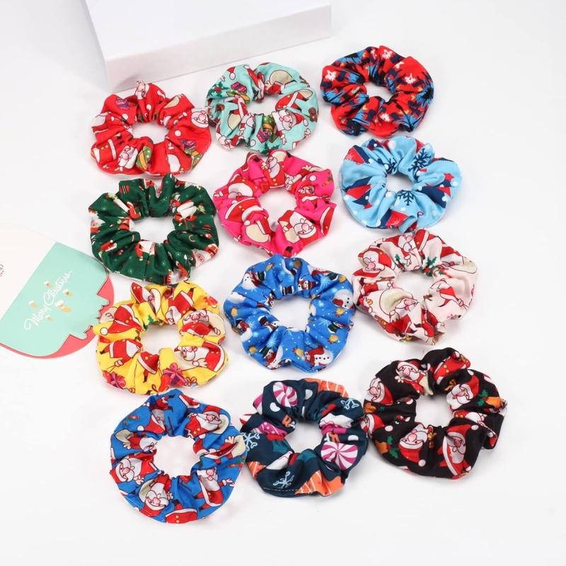 12 PCS Non-Slip  Christmas Hair Scrunchies For All Hair - Soft & Elastic  Hair Ties  For Girls  -  Christmas Gifts