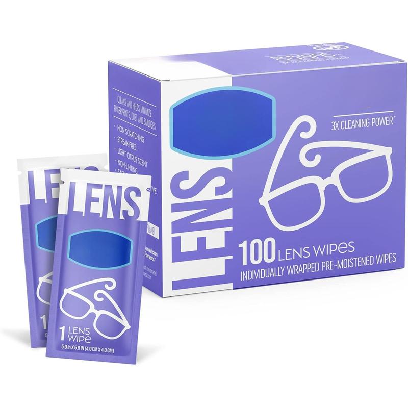 Lens Cleaning Wipes (100 Total Wipes) | Pre-Moistened Individually Wrapped Wipes | Non-Scratching & Non-Streaking | Safe for Eyeglasses, Goggles, & Camera Lens