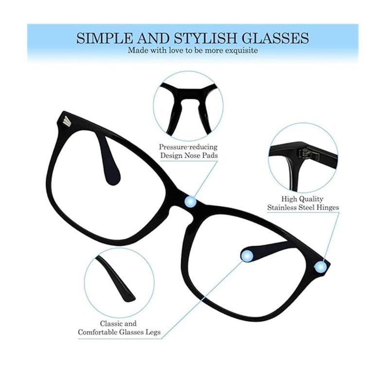 2 Pack Computer Gaming Glasses, Simple Eyeglasses for Men and Women, Fashion Large Size Square Frame Eyeglasses for Everyday Use