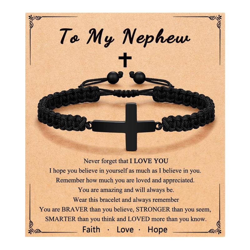 Cross Braided Bracelet for Men Boys Birthday Valentine's Day Christmas Confirmation Communion Gifts for Son Grandson Nephew