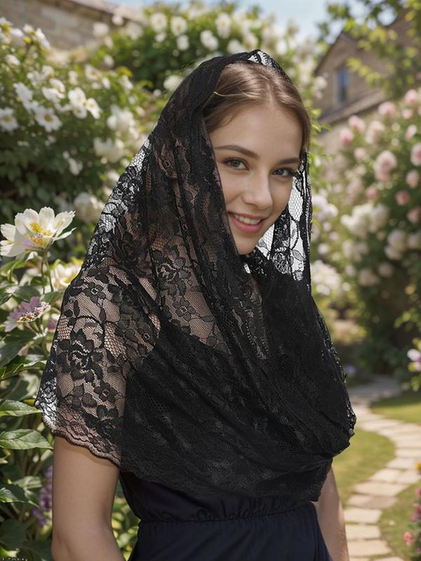 Women's Elegant Hollow Out Flower Design Headscarf, Fashionable Lace Embroidered Headscarf, Wedding Bridal Headwear for Women