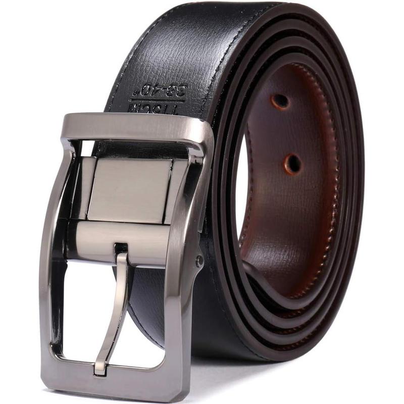 Belts for Men Reversible Leather 1.25” Waist Strap Fashion Dress Buckle