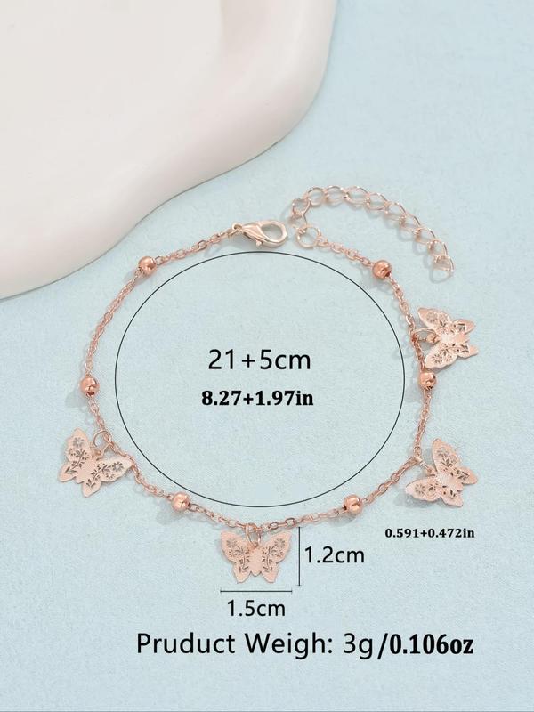 Hollow Out Butterfly Design Adjustable Anklet, Fashionable Foot Jewelry for Women & Girls, Trendy All-match & Exquisite Jewelry for Birthday Gift