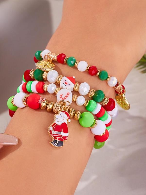 Christmas Themed Beaded Bracelets, Fashionable Jewelry for Women & Girls, Trendy All-match & Exquisite Jewelry for Birthday Gift