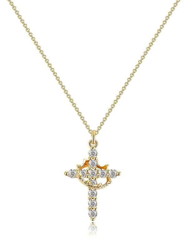 Women's Elegant Cross Crown Pendant Necklace, Fashion Jewelry for Party, Daily Clothing Decor, Trendy All-match & Exquisite Jewelry for Birthday Gift