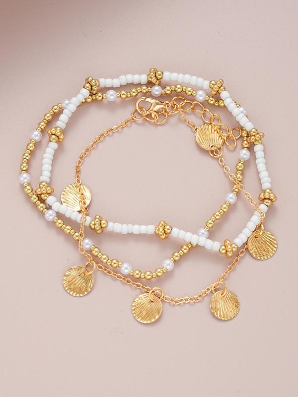 Fashion Beaded & Shell Design Anklets for Women & Girls, New Fashion Jewelry for Party, Daily Clothing Decor, Trendy All-match & Exquisite Jewelry for Birthday Gift