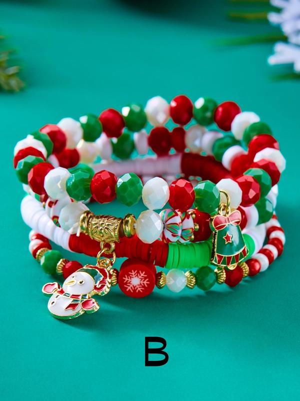 Christmas Themed Beaded Bracelets, Fashionable Jewelry for Women & Girls, Trendy All-match & Exquisite Jewelry for Birthday Gift