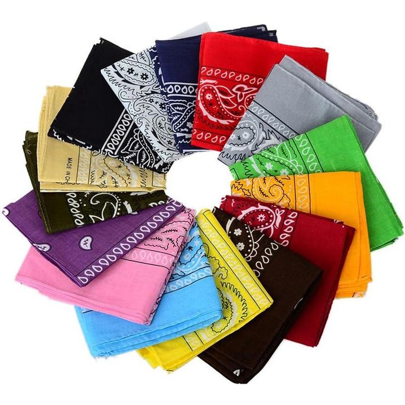 One Dozen 12count Assorted Cotton Novelty Double Sided Print  Scarf Headband Handkerchiefs