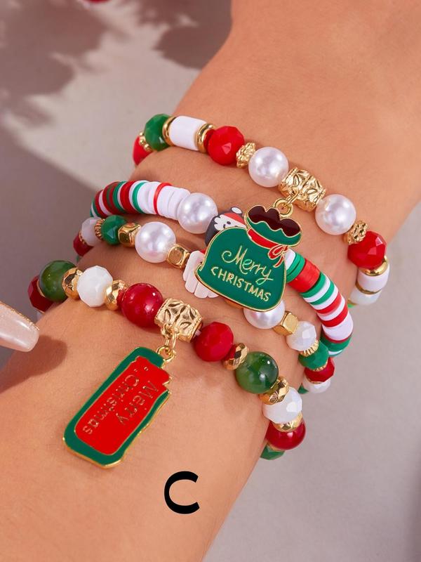 Christmas Themed Beaded Bracelets, Fashionable Jewelry for Women & Girls, Trendy All-match & Exquisite Jewelry for Birthday Gift