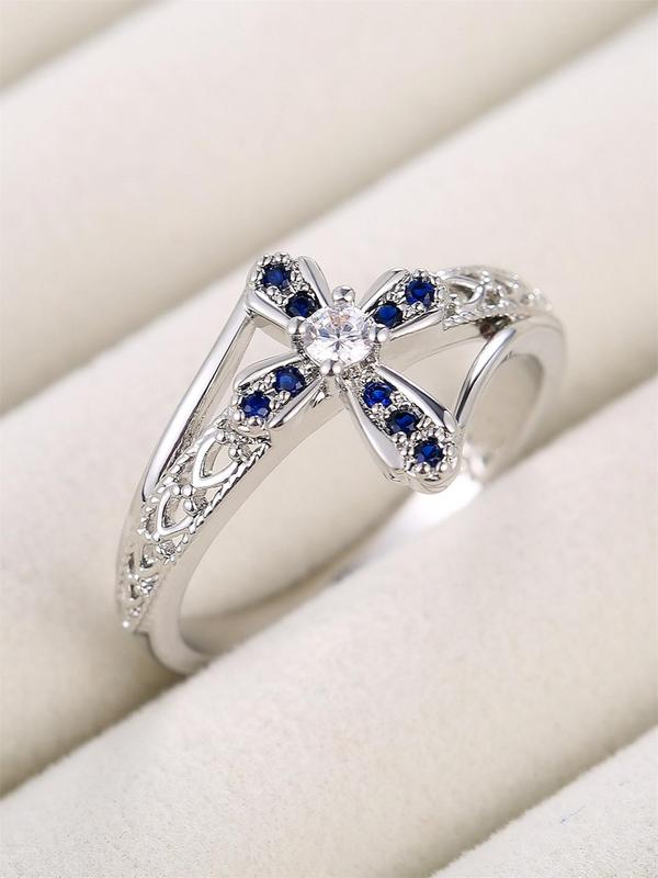 Cross Design Rhinestone Inlaid Decorative Ring, Fashionable Jewelry for Party, Daily Clothing Decor for Girl, Trendy All-match & Exquisite Jewelry for Birthday Gift