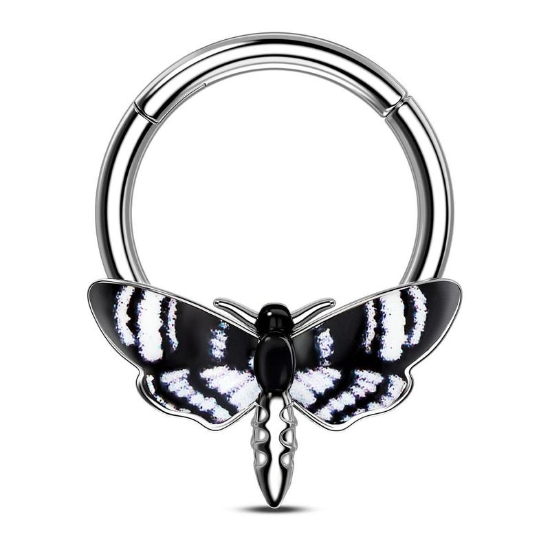 Oufer Halloween 16G Hawk Black White Moth Septum Nose Piercing Ring Inner Diameter 10mm