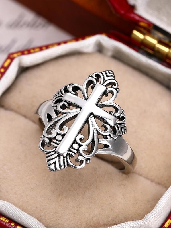 Vintage Style Hollow Cross Design Ring, Fashion Copper Jewelry for Women and Girls, Casual All-match Accessories for Party, Daily Clothing Decoration