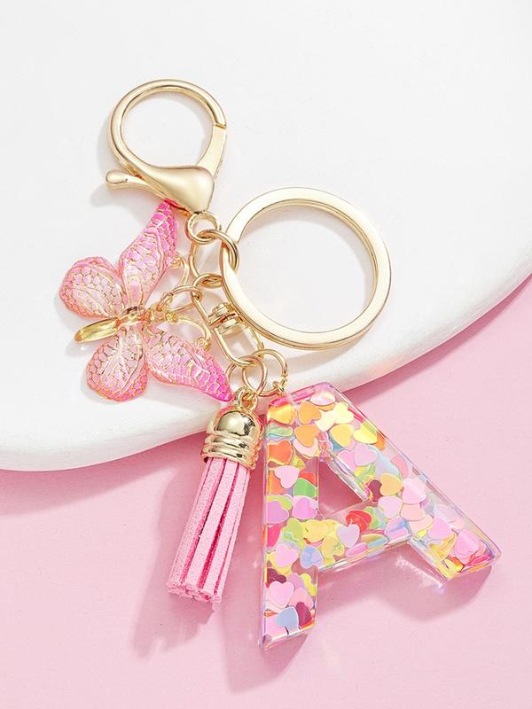 Cute Letter & Butterfly Design Keychain for Women & Girls, 1 Count Colorful Acrylic Keychain for Bag, Car Key, Decoration, Fashion Keychain for Gift, Fall Outfits, Fall Freshness Car Accessories For Girls