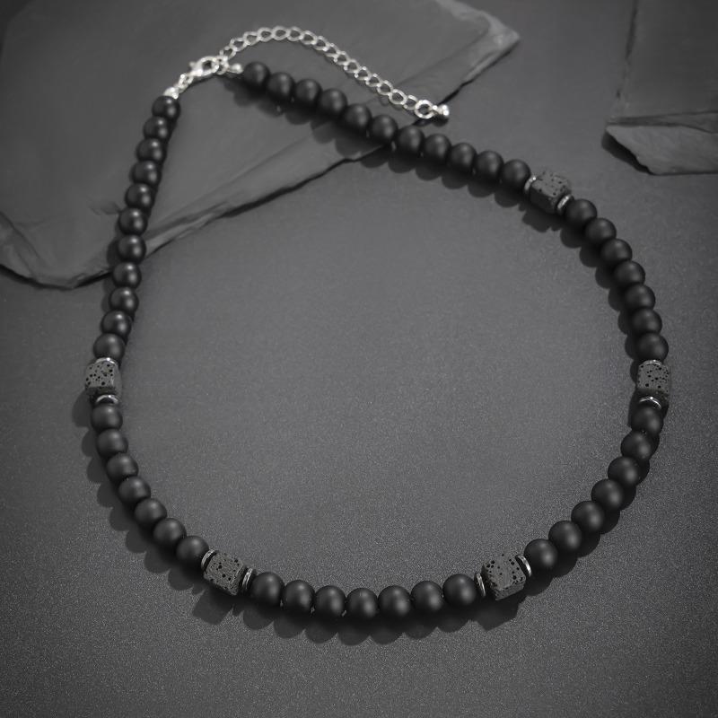 Men's Vintage Volcanic Stone Jewelry 2-Piece Set - Hip Hop Beaded Necklace and Bracelet, Very Fashionable and Versatile