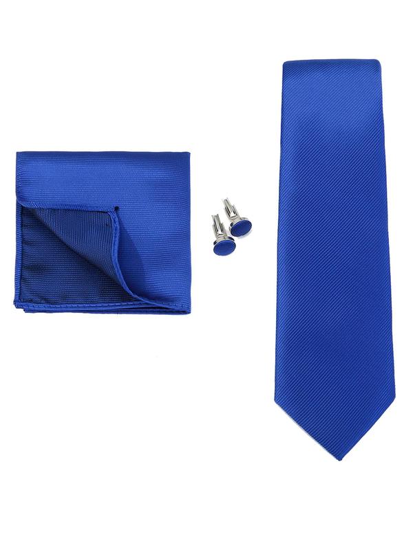 Men's Solid Color Classic Striped Tie & Handkerchief & Cufflink Set for Gift, 2024 Business Formal Suit Accessories