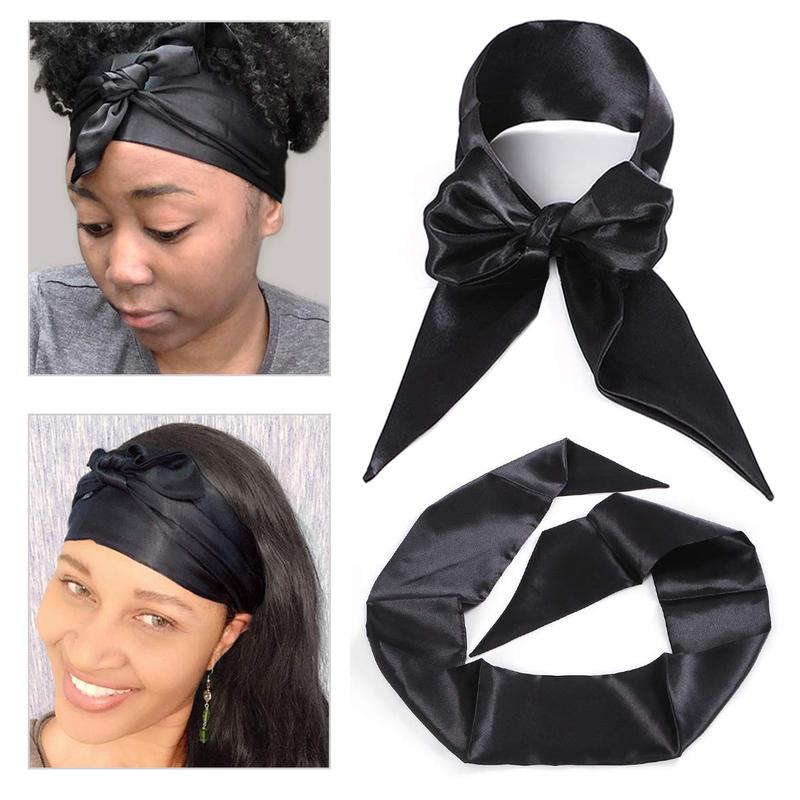 2 count Silky Satin Edge Scarves 4.5x54 Large Wig Grip Band Women Satin Headband For Lace front Wigs Non Slip  Wrap Black Satin Edge Laying Scarf For Makeup, Facial,,Yoga