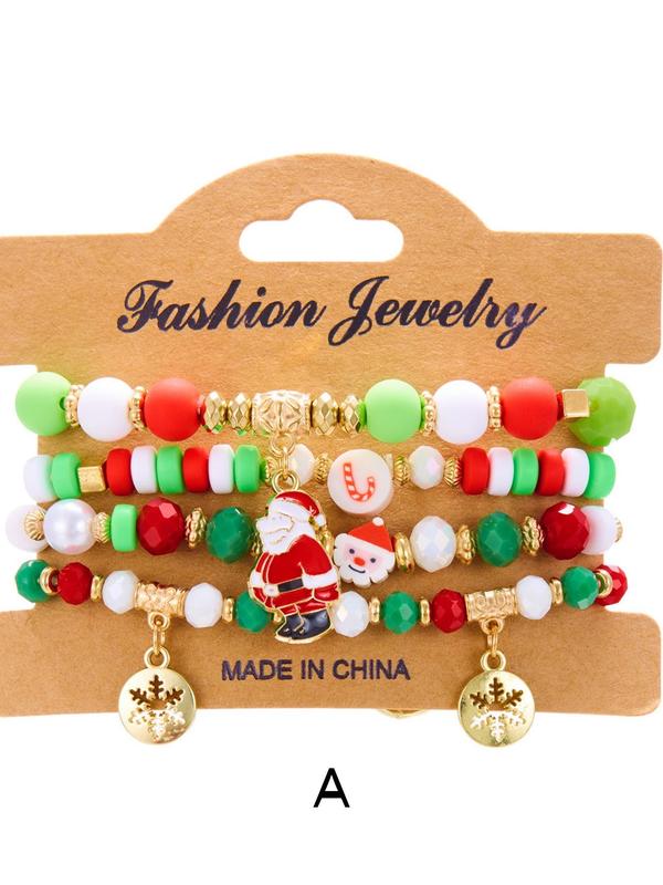 Christmas Themed Beaded Bracelets, Fashionable Jewelry for Women & Girls, Trendy All-match & Exquisite Jewelry for Birthday Gift