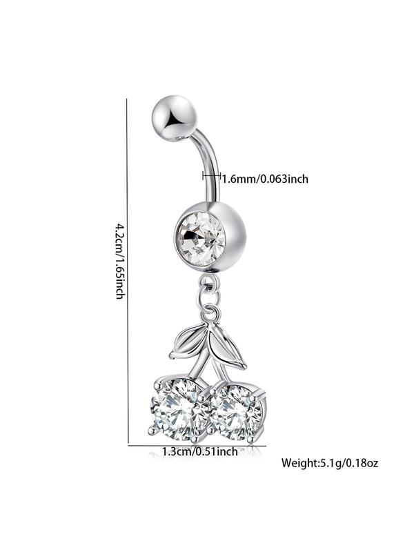 Women's Elegant Rhinestone & Cherry Design Belly Ring, Exquisite Trendy Belly Ring for Women & Girls, Fashion Body Jewelry for Party Decor for Crop Tops