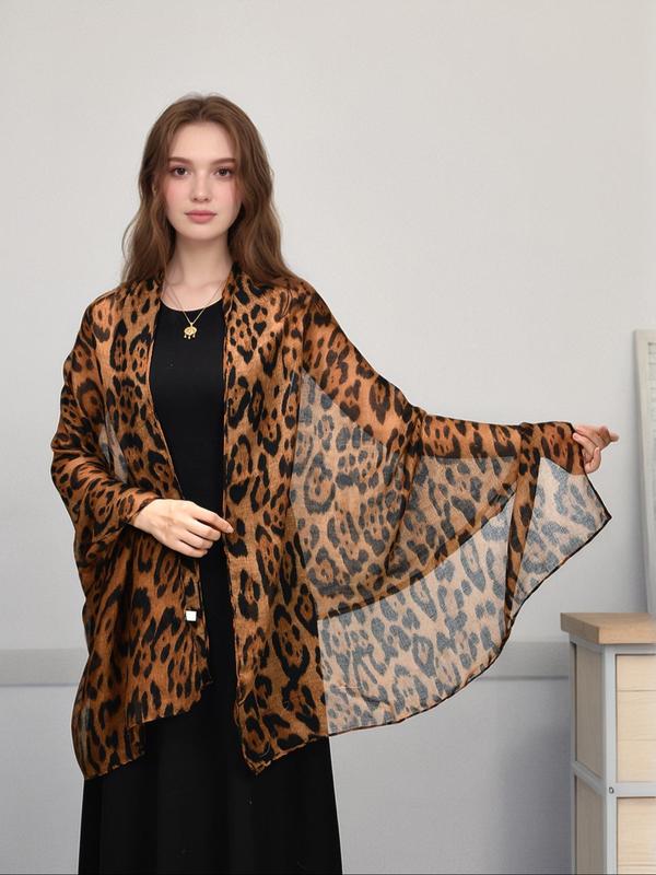 Women's Leopard Print Long Scarf, Fashionable Soft Comfortable Shawl for Daily Wear, Casual Versatile Scarf for Women & Girls