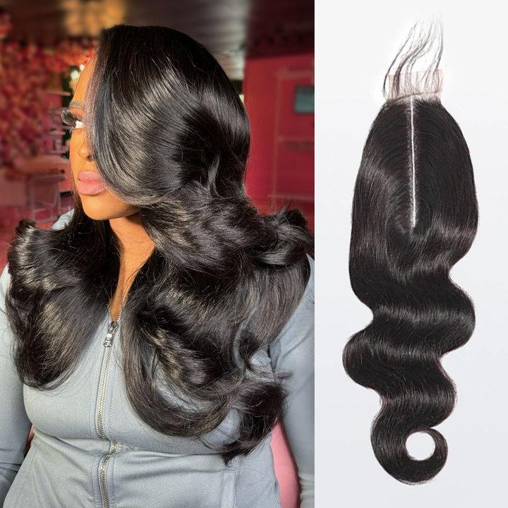 [Wequeen] Upgrade 2x6 4x4 5x5 13x4 Body Wave Straight Transparent Lace Closure #1B Natural Black 12-20inch