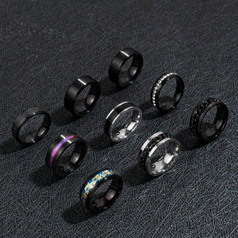 9pcs Set Men's Stainless Steel Fashion Gift Rings