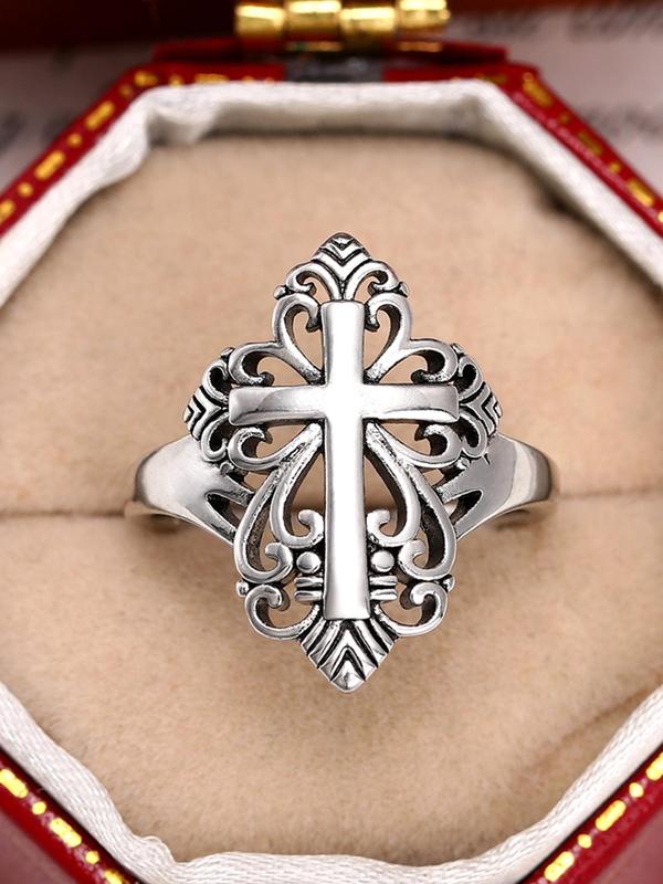 Vintage Style Hollow Cross Design Ring, Fashion Copper Jewelry for Women and Girls, Casual All-match Accessories for Party, Daily Clothing Decoration