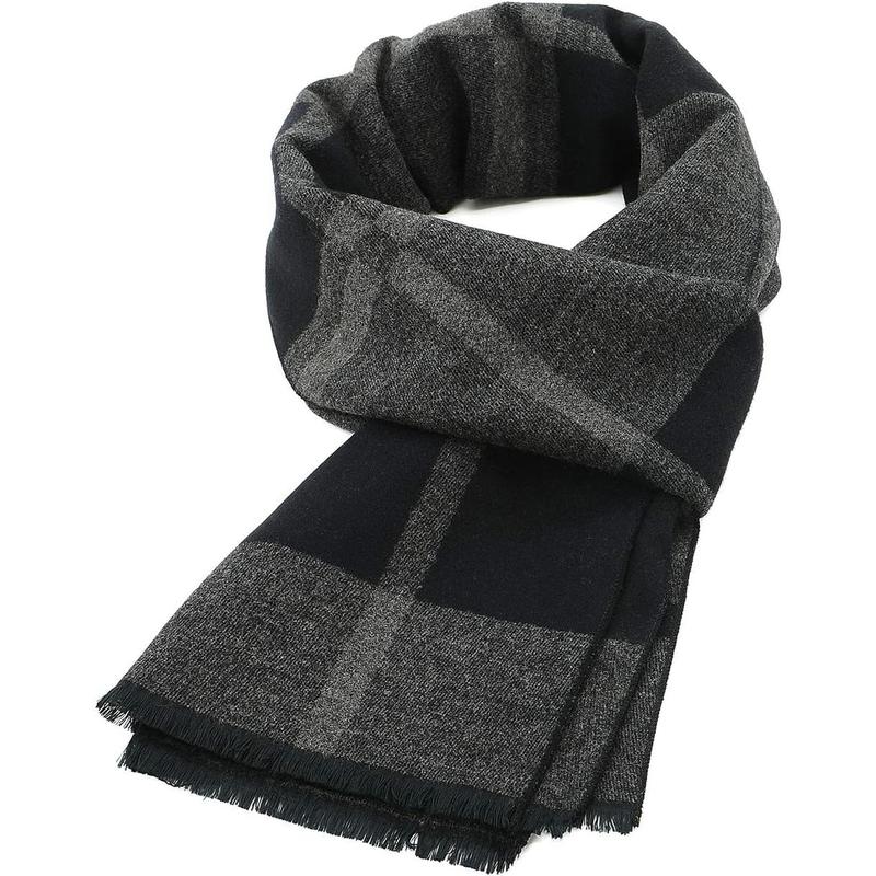 Mens Winter Warm Long Soft Scarf Plaid Tassel Scarf for Men Soft Classic Scarves