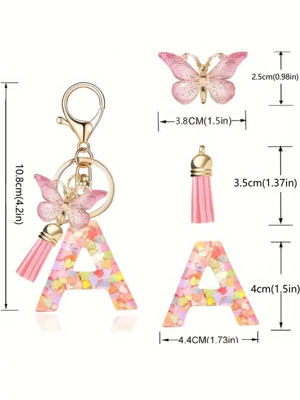 Cute Letter & Butterfly Design Keychain for Women & Girls, 1 Count Colorful Acrylic Keychain for Bag, Car Key, Decoration, Fashion Keychain for Gift, Fall Outfits, Fall Freshness Car Accessories For Girls