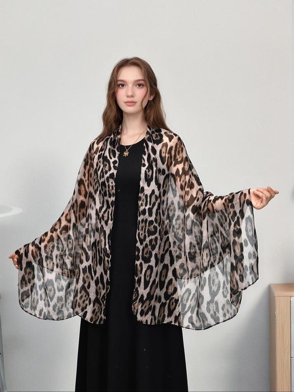 Women's Leopard Print Long Scarf, Fashionable Soft Comfortable Shawl for Daily Wear, Casual Versatile Scarf for Women & Girls