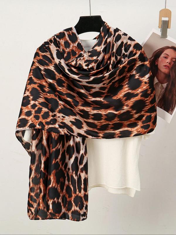 Women's Leopard Print Long Scarf, Fashionable Soft Comfortable Shawl for Daily Wear, Casual Versatile Scarf for Women & Girls