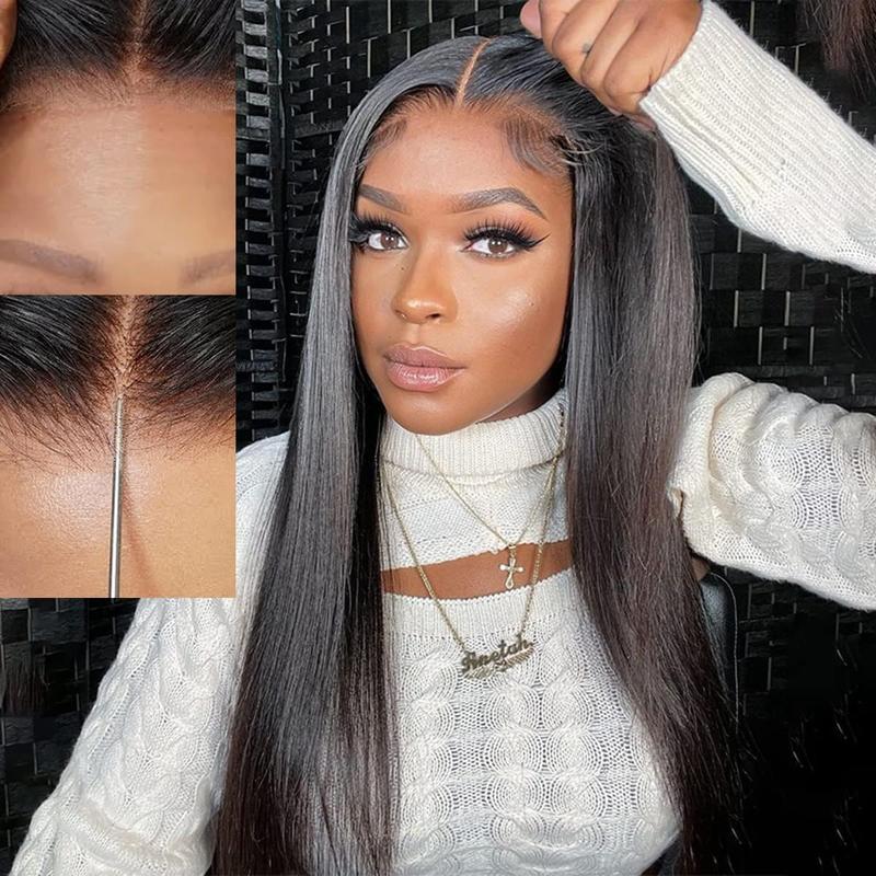 OurWigs Wear and Go Glueless Wigs Pre Plucked Pre Cut for Beginners Long Layered Straight Synthetic Lace Front Wigs with bangs 26 Inch 3 Seconds to Wear for Beginners