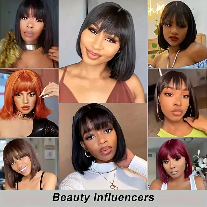 Looxey Bob Wig With Bangs Human Hair Straight Bang Bob Wig Glueless 2.5x1 HD Lace Realistic Look Scalp Blunt Cut Short Bang Bob Human Hair Ready to Go Wigs For Black Women