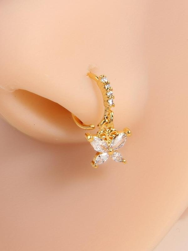 Fashion Elegant Butterfly Rhinestone Decorated Nose Ring, Summer Trendy Hoop Nose Ring, Stylish Nose Piercing Jewelry, Fashion Body Jewelry for Women