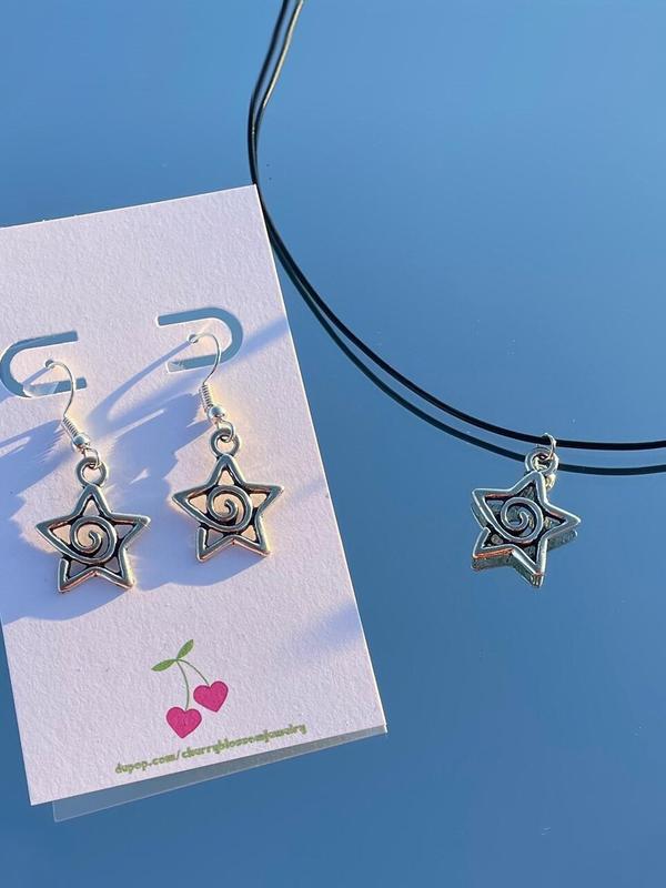 Star Shaped Pendant Necklace & Dangle Earrings, Fashion Jewelry for Party, Daily Decor, Trendy All-match & Exquisite Jewelry for Birthday Gift