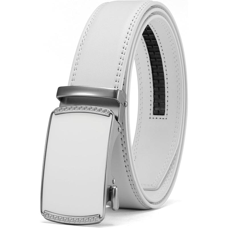 CHAOREN Mens Belt Leather Ratchet Belt - Customizable Fit, Effortless Style (35mm,White Silver)