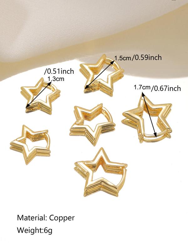 Star Design Stud Earrings (6pcs), Fashionable Jewelry for Women & Girls for Party, Daily Clothing Decor, Trendy All-match & Exquisite Jewelry for Birthday Gift