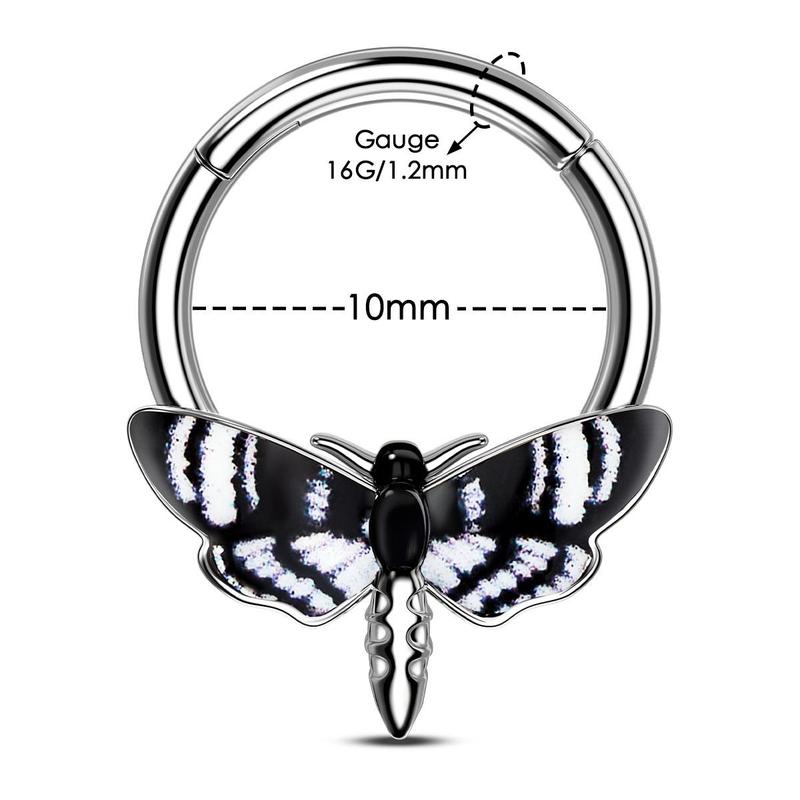 Oufer Halloween 16G Hawk Black White Moth Septum Nose Piercing Ring Inner Diameter 10mm