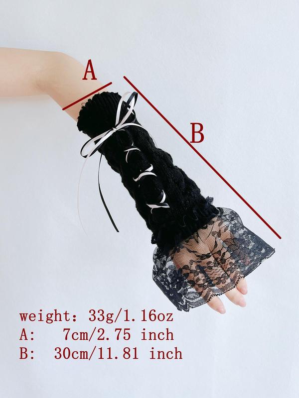 Cute Bow Decor Contrast Lace Sheer Gloves (1 Pair), Fashionable Y2k Lolita Style Knitted Gloves for Women & Girls, Elegant All-match Fashion Accessories for Daily Wear