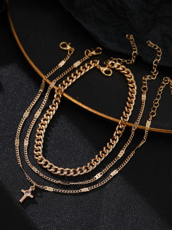 3pcs set Women's Elegant Trendy Chain Anklet, Multilayer Cross Pendant Anklet, Fashionable Anklet for Daily & Party Decoration