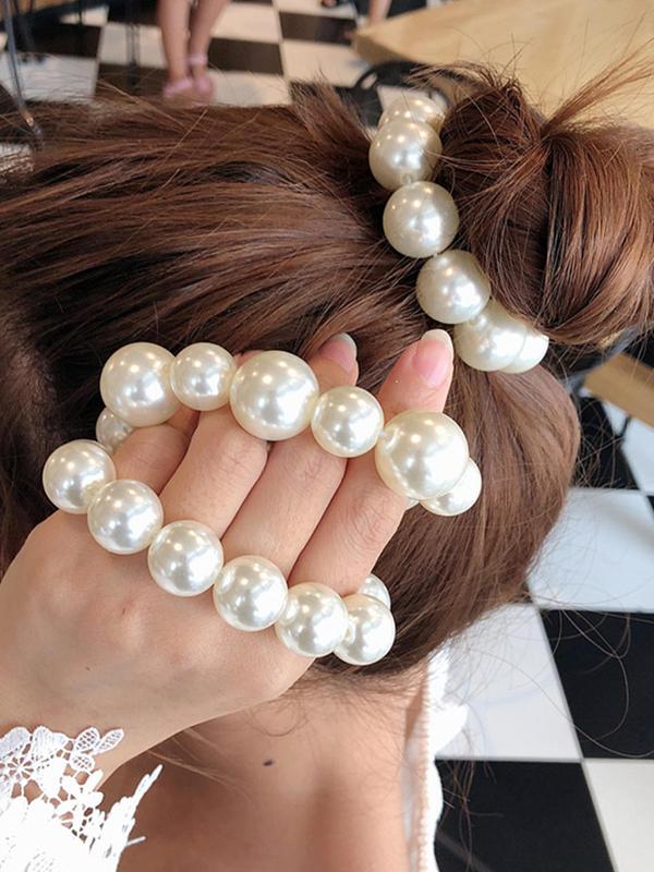 Women's Elegant Faux Pearl Decorated Hair Tie for Summer, Exquisite Trendy Hair Tie, Fashionable Hair Accessories for Women & Girls