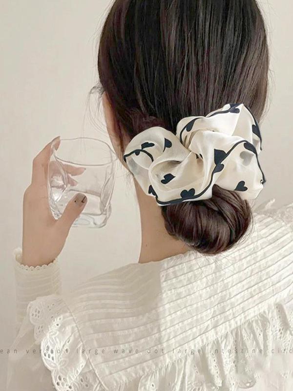 Women's Elegant Heart & Polka Dot & Flower Print Hair Scrunchies, 3pcs set Trendy Soft Ponytail Holders, Fashionable All-match Hair Accessories for Hairstyle Decor for Women & Girls