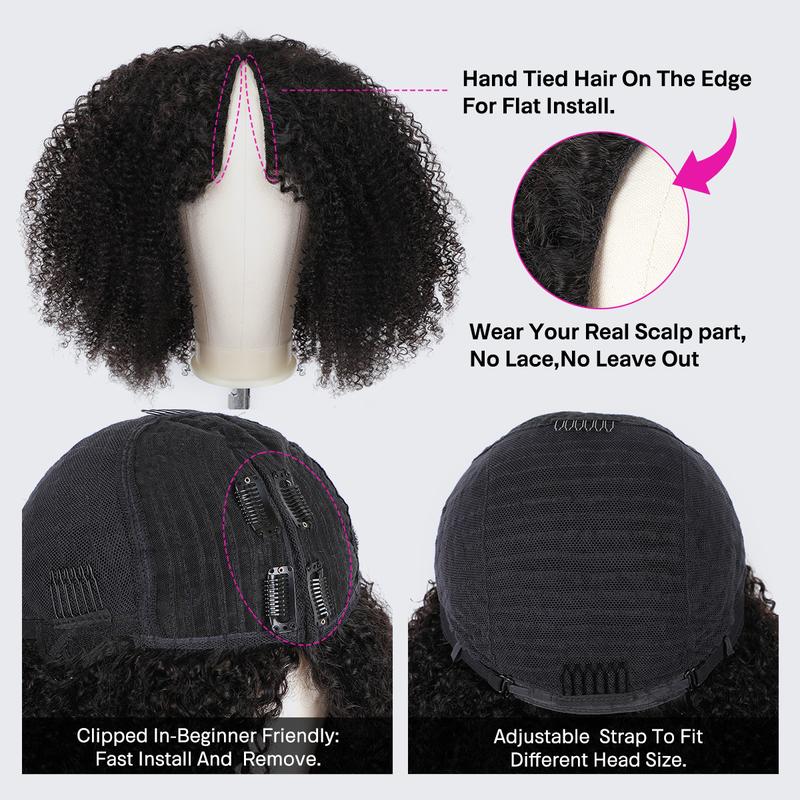 Vshow Afro Kinky Curly Hair V Part Wig No Leave Out Thin Part Human Hair Wigs For Beginner Protective Style Half Wig Curly Human Hair Glueless Wig